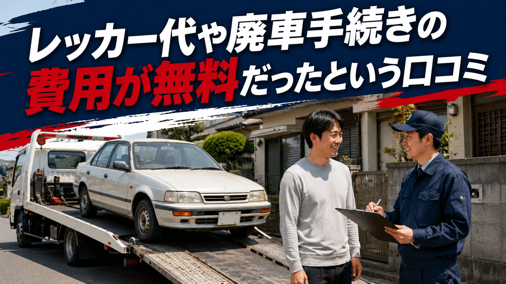 レッカー代や廃車手続きの費用が無料だったという口コミ