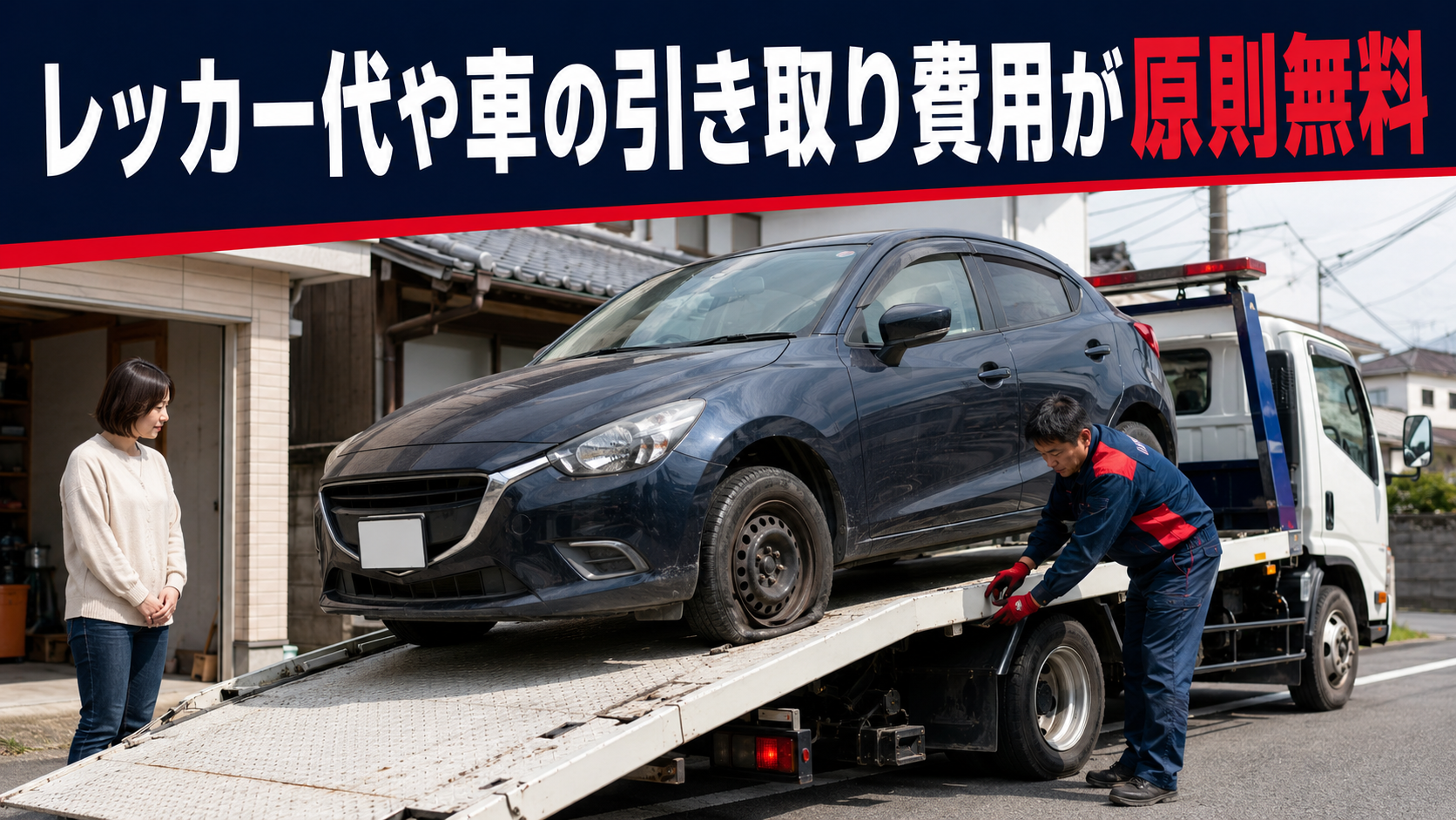 レッカー代や車の引き取り費用が原則無料