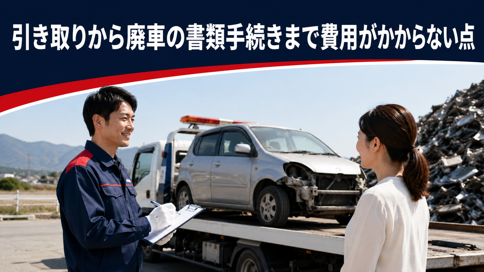 引き取りから廃車の書類手続きまで費用がかからない点