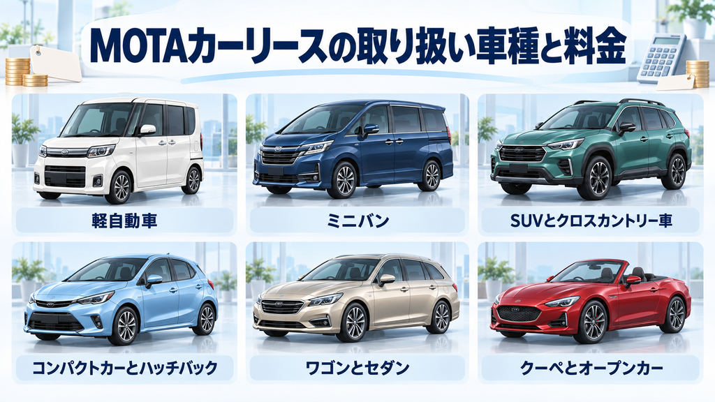 MOTAカーリースの取り扱い車種と料金