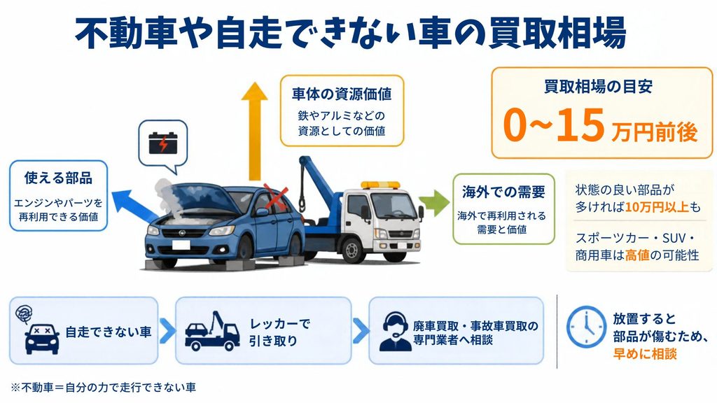 不動車や自走できない車の買取相場