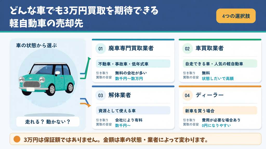どんな車でも3万円買取を期待できる軽自動車の売却先