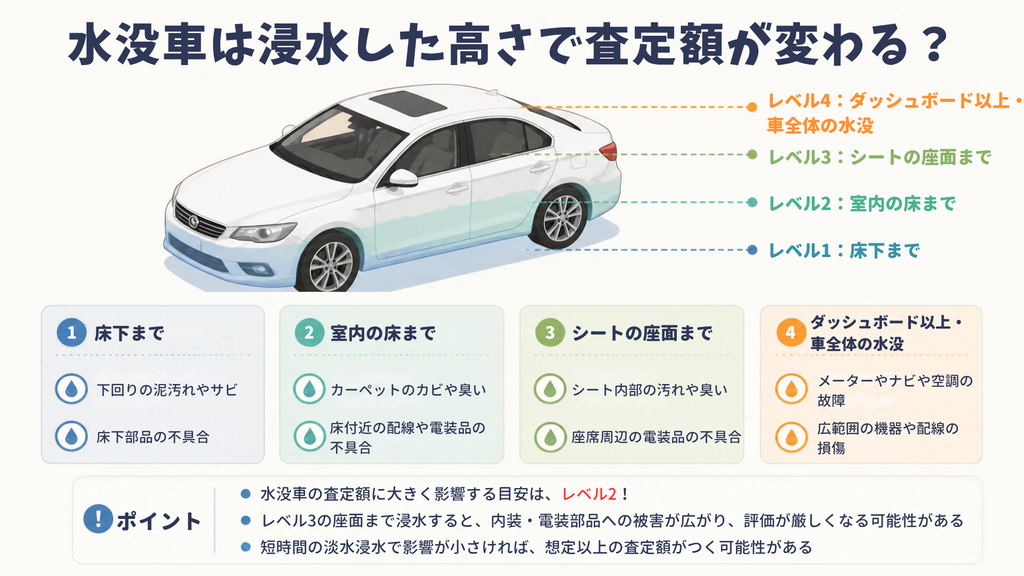 水没車は浸水した高さで査定額が変わる？