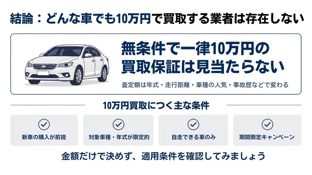 結論:どんな車でも10万円で買取する業者は存在しない
