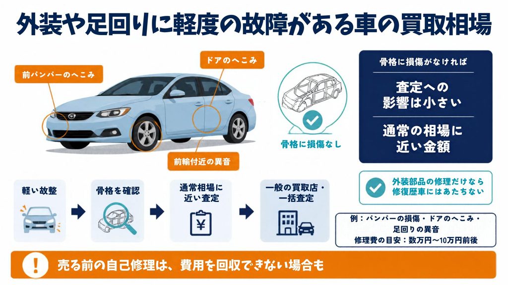 外装や足回りに軽度の故障がある車の買取相場