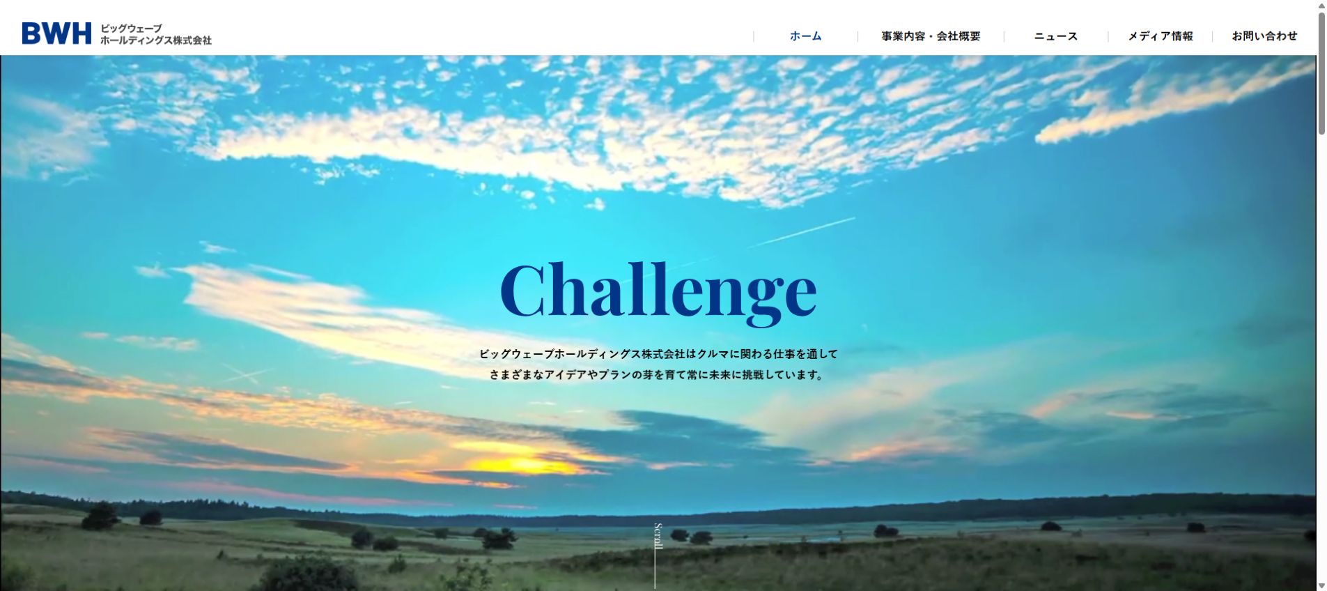 ビッグウェーブホールディングス株式会社の公式サイトPC画面