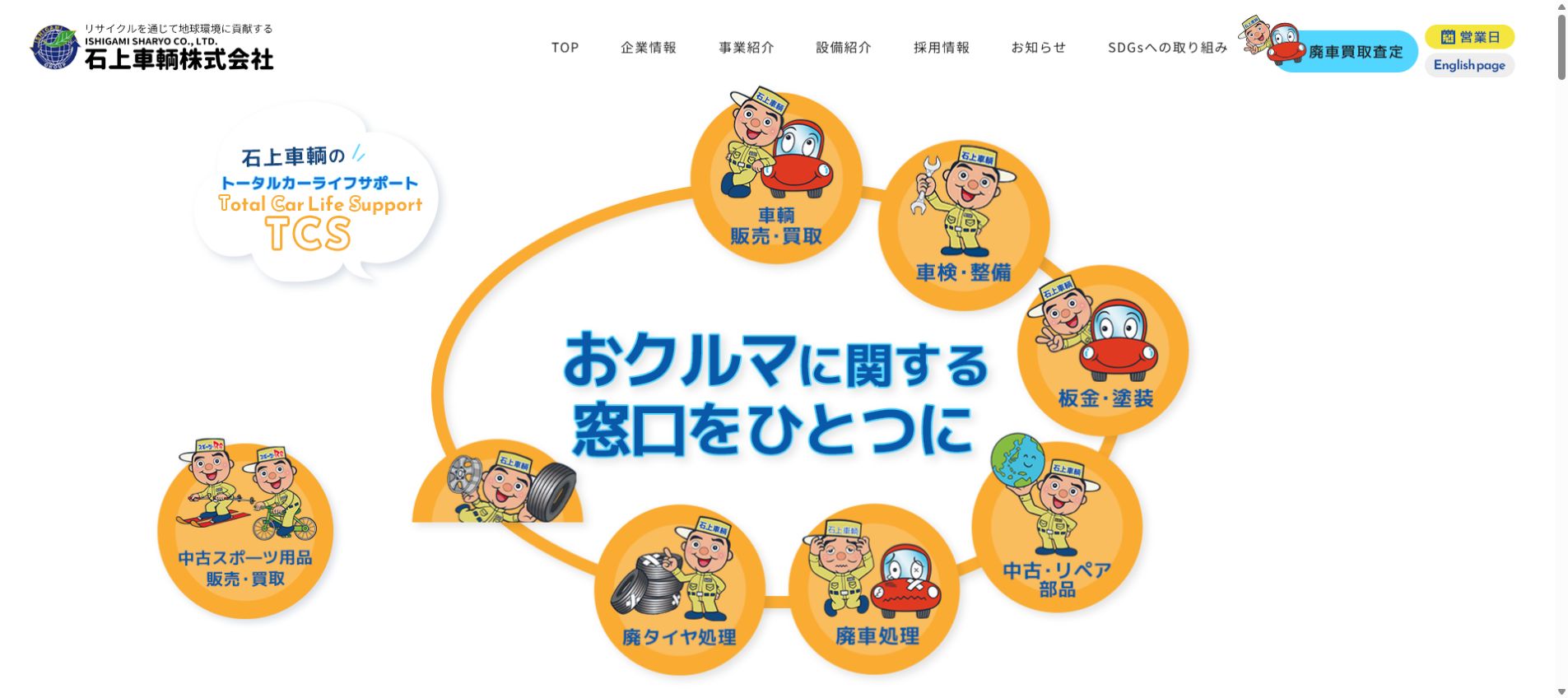 石上車輌株式会社の公式サイトPC画面