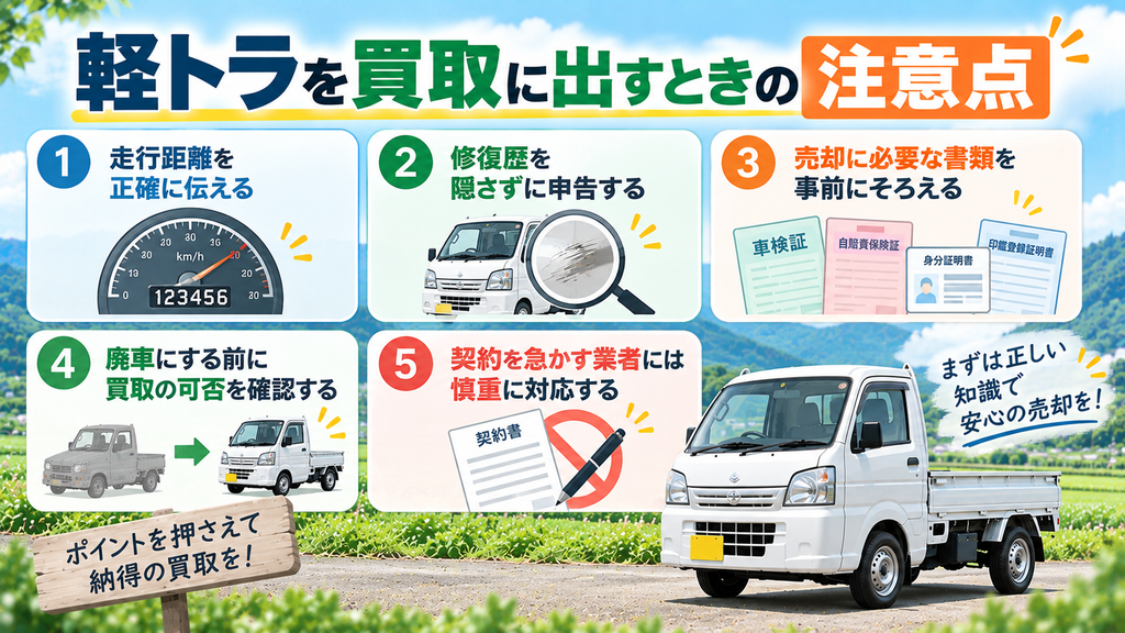 軽トラを買取に出すときの注意点